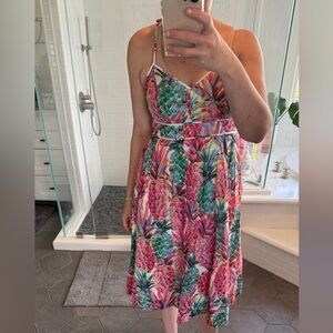 J. Crew Cotton Sleeveless Midi Dress Ratti Painted Pineapple Print size 6